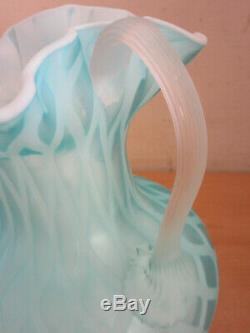 Antique Victorian Mount Washington blue blown satin glass quilted water pitcher