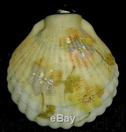 Antique Victorian Mt Washington Cockle Shell Art Glass Shaker Pansies Violets