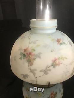Antique Victorian Mt Washington Hand Painted Satin Glass Kero Oil Parlor Lamp