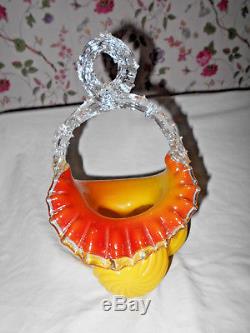 Antique Victorian Nailsea Yellow Swirl Art Glass Basket polished PontilEng
