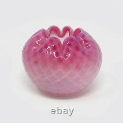 Antique Victorian Opalescent Pink Dimond Quilted Hand Blown Art Glass Rose Bowl