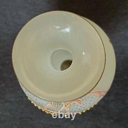 Antique Victorian Opaline Hand Painted Enamel Jeweled Vase 7 3/8