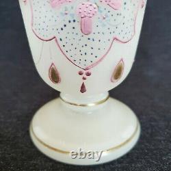 Antique Victorian Opaline Hand Painted Enamel Jeweled Vase 7 3/8