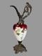 Antique Victorian Ornate Cast Metal & Floral Hand Painted Art Glass Ewer