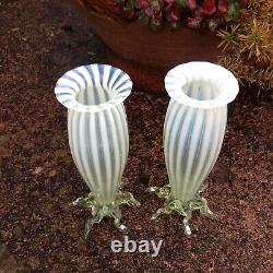 Antique Victorian, Pair of Glass Vases Vaseline Art Glass circa 1880