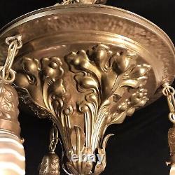 Antique Victorian Pan Ceiling Light Fixture VASELINE URANIUM ART GLASS SHADES