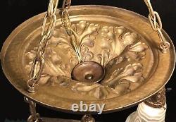 Antique Victorian Pan Ceiling Light Fixture VASELINE URANIUM ART GLASS SHADES