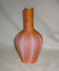Antique Victorian Peach Apricot Cased Glass Cut Velvet Swung Ribbed Bottle Vase