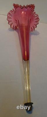 Antique Victorian Pink Art Glass Replacement Epergne Vase Horn Trumpet 15 Tall