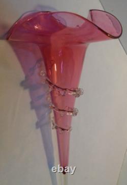 Antique Victorian Pink Art Glass Replacement Epergne Vase Horn Trumpet 16 Tall Antique Victorian Pink Art Glass Replacement Epergne Vase Horn Trumpet 16 Tall