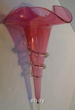 Antique Victorian Pink Art Glass Replacement Epergne Vase Horn Trumpet 16 Tall