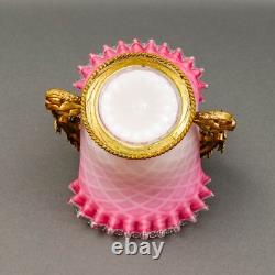 Antique Victorian Pink Cased Ornate Adorned Leaves Art Glass Brides Basket Bowl Antique Victorian Pink Cased Ornate Adorned Leaves Art Glass Brides Basket Bowl