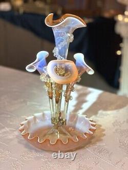 Antique Victorian Pink Opalescent Art Glass Epergne Antique Victorian Pink Opalescent Art Glass Epergne