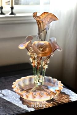 Antique Victorian Pink Opalescent Art Glass Epergne Antique Victorian Pink Opalescent Art Glass Epergne