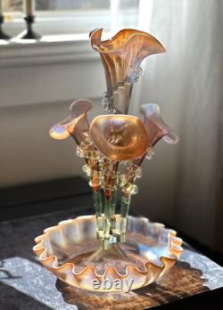 Antique Victorian Pink Opalescent Art Glass Epergne Antique Victorian Pink Opalescent Art Glass Epergne