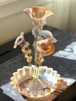 Antique Victorian Pink Opalescent Art Glass Epergne Antique Victorian Pink Opalescent Art Glass Epergne