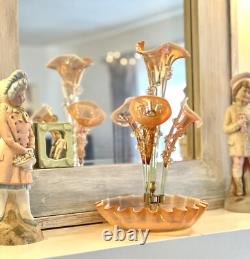 Antique Victorian Pink Opalescent Art Glass Epergne Antique Victorian Pink Opalescent Art Glass Epergne