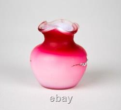 Antique Victorian Pink Satin Glass Enameled Toothpick Holder Miniature Vase 3