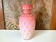 Antique Victorian Pink Satin Sommerso Glass Vase With Gold Coralene Fleur De Lis