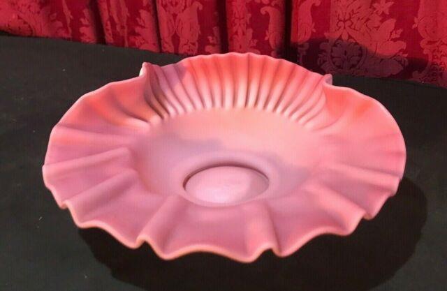 Antique Victorian Pink & White Ruffled Art Glass Bowl