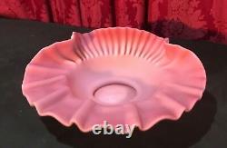 Antique Victorian Pink & White Ruffled Art Glass Bowl