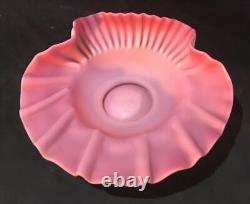 Antique Victorian Pink & White Ruffled Art Glass Bowl