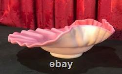 Antique Victorian Pink & White Ruffled Art Glass Bowl