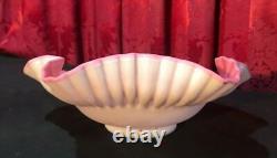 Antique Victorian Pink & White Ruffled Art Glass Bowl