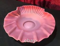 Antique Victorian Pink & White Ruffled Art Glass Bowl