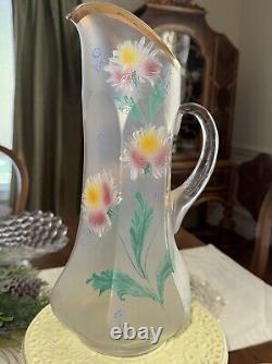 Antique Victorian Pitcher Hand Blown Art Glass 4 Glasses Antique Victorian Pitcher Hand Blown Art Glass 4 Glasses