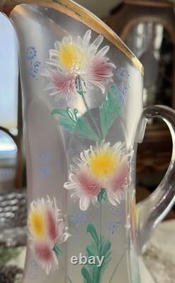 Antique Victorian Pitcher Hand Blown Art Glass 4 Glasses Antique Victorian Pitcher Hand Blown Art Glass 4 Glasses