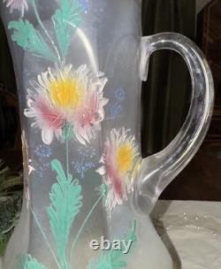 Antique Victorian Pitcher Hand Blown Art Glass 4 Glasses Antique Victorian Pitcher Hand Blown Art Glass 4 Glasses