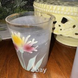 Antique Victorian Pitcher Hand Blown Art Glass 4 Glasses Antique Victorian Pitcher Hand Blown Art Glass 4 Glasses