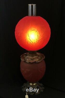 Antique Victorian Pittsburgh Poppy art glass Banquet GONE WITH THE WIND LAMP