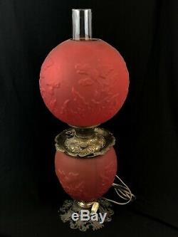 Antique Victorian Pittsburgh Poppy art glass Banquet GONE WITH THE WIND LAMP