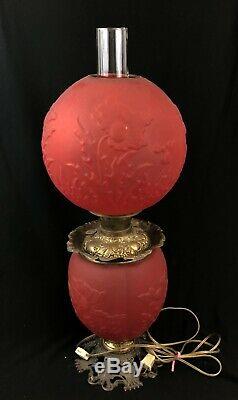 Antique Victorian Pittsburgh Poppy art glass Banquet GONE WITH THE WIND LAMP