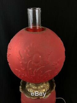 Antique Victorian Pittsburgh Poppy art glass Banquet GONE WITH THE WIND LAMP