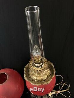 Antique Victorian Pittsburgh Poppy art glass Banquet GONE WITH THE WIND LAMP