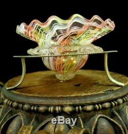 Antique Victorian RAINBOW Art Glass Master Salt w Silver Plated Holder & Spoon