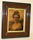 Antique Victorian Reverse Painting On Glass Lady Portrait In Wooden Frame 16 H