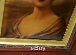 Antique Victorian Reverse Painting On Glass Lady Portrait in Wooden Frame 16 H