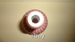 Antique Victorian Ribbed Velvet Cut Pink Rose Satin Art Glass Bud Vase 8 3/4