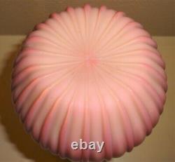 Antique Victorian Ribbed Velvet Cut Pink Rose Satin Art Glass Bud Vase 8 3/4