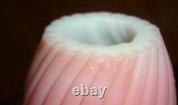 Antique Victorian Ribbed Velvet Cut Pink Rose Satin Art Glass Bud Vase 8 3/4