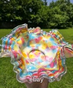 Antique Victorian Ruffled Art Glass Brides Basket Bowl