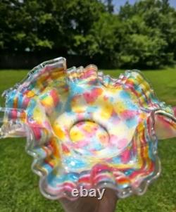 Antique Victorian Ruffled Art Glass Brides Basket Bowl