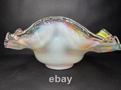 Antique Victorian Ruffled Art Glass Brides Basket Bowl