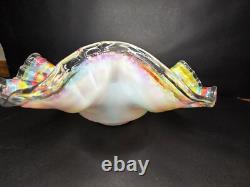 Antique Victorian Ruffled Art Glass Brides Basket Bowl