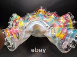 Antique Victorian Ruffled Art Glass Brides Basket Bowl