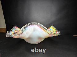 Antique Victorian Ruffled Art Glass Brides Basket Bowl
